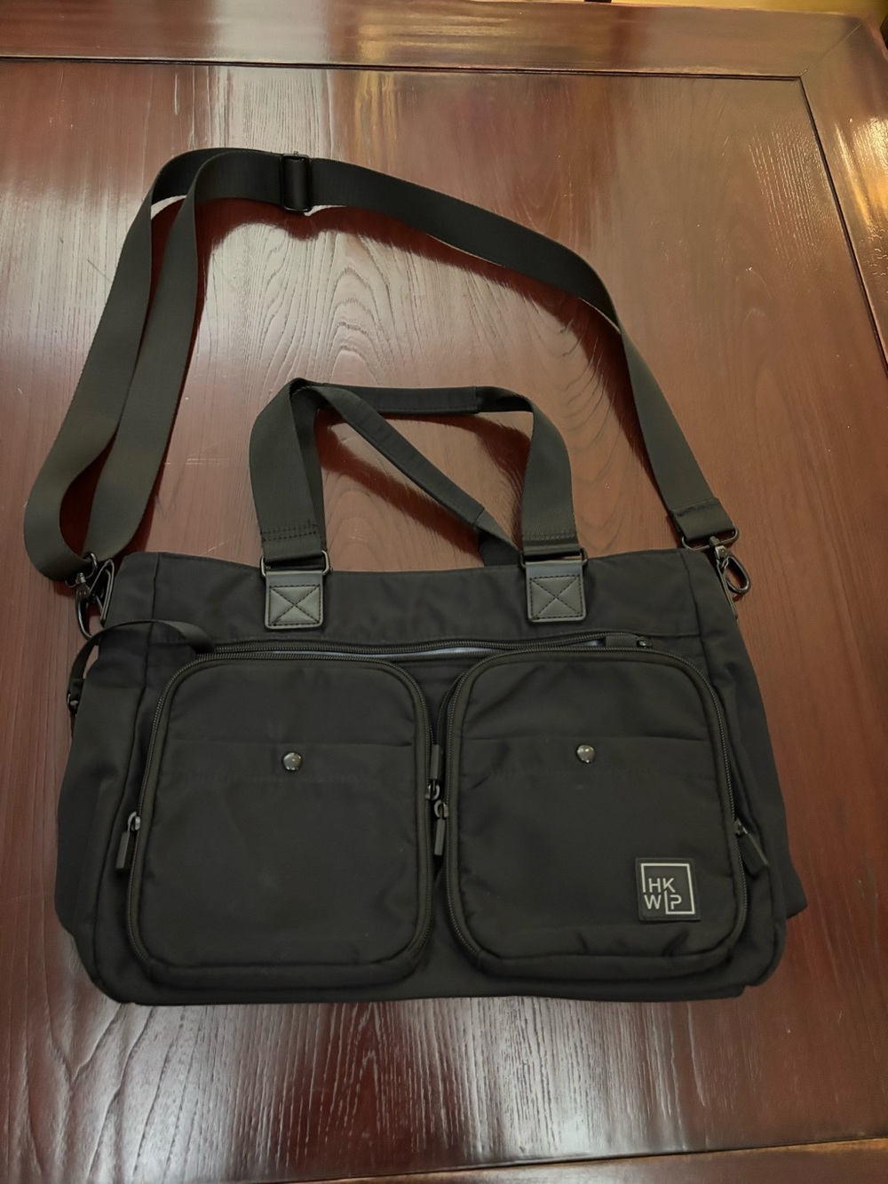 IHKWIP Black Nylon Multi Pocket Laptop Briefcase Messenger Tote Crossbody Bag